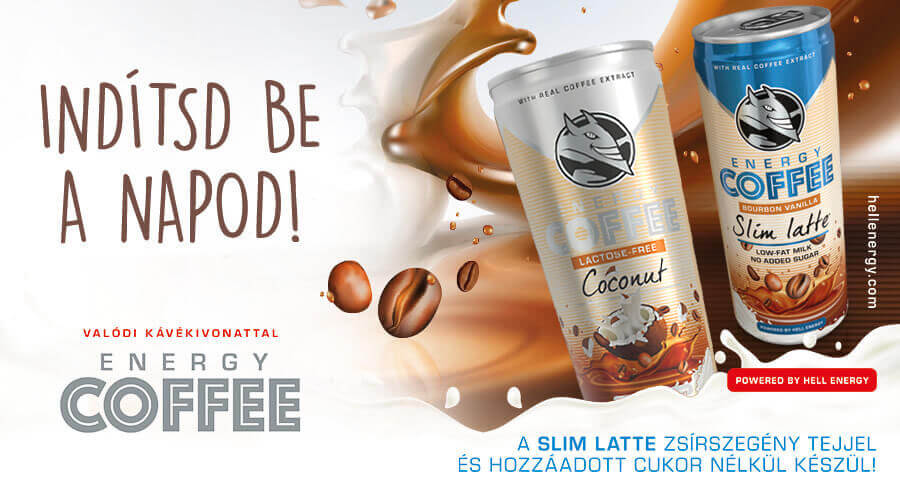 Hell Energy Coffe valódi kávékivonattal, a Slim Latte zsírszegény tejjel és hozzáadott cukor nélkül