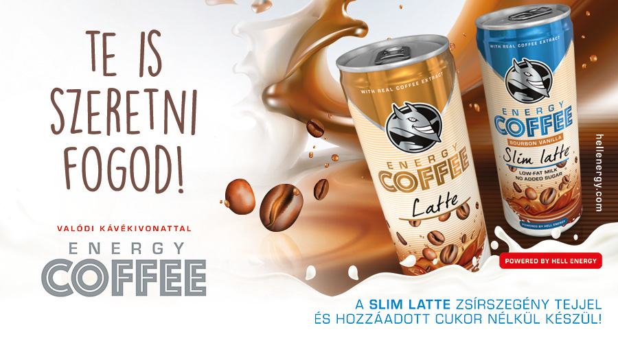 Hell Energy Coffe valódi kávékivonattal, a Slim Latte zsírszegény tejjel és hozzáadott cukor nélkül